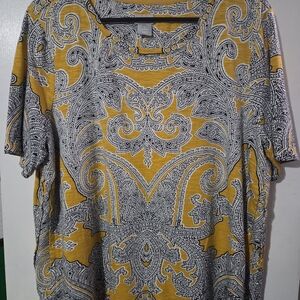 Chico's Yellow and Black Paisley Top